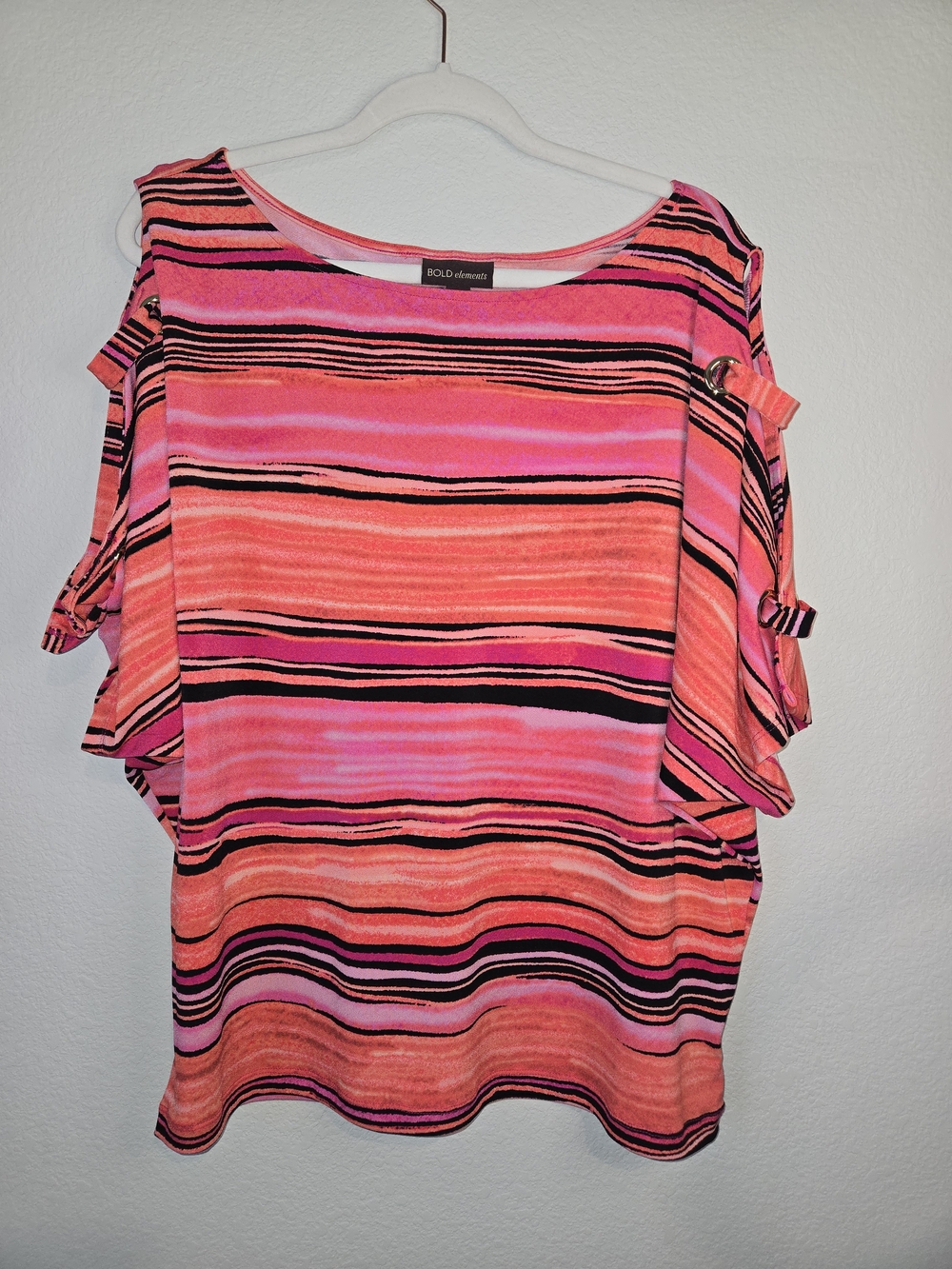 BOLD elements Pink & Coral Striped Cold-Shoulder Top